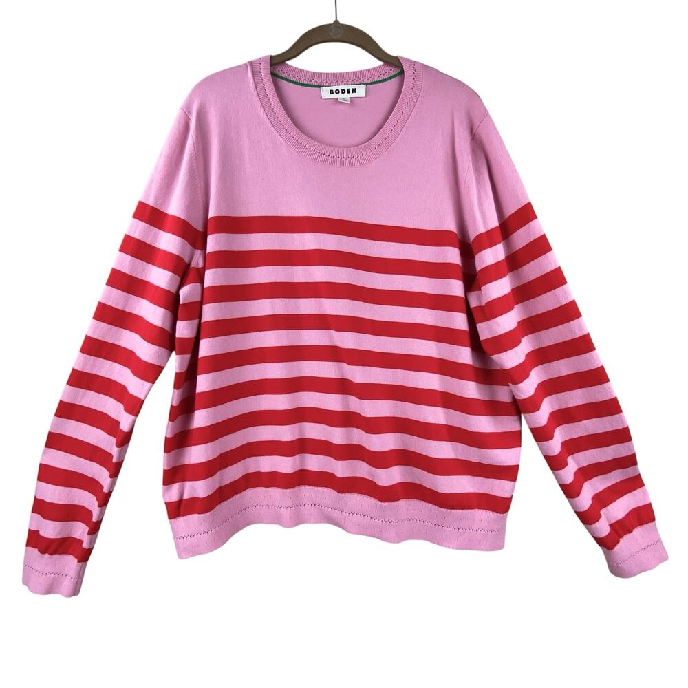 Boden Striped Cotton Sweater Size XL Pink Red Preppy